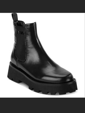 DKNY Black Leather Lug Sole Chelsea Boot
